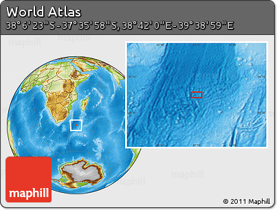 Physical Location Map of the Area around 37° 51' 10" S, 39° 10' 29" E