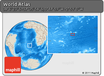Shaded Relief Location Map of the Area around 37° 51' 10" S, 3° 19' 30" W