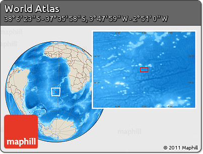 Shaded Relief Location Map of the Area around 37° 51' 10" S, 3° 19' 30" W