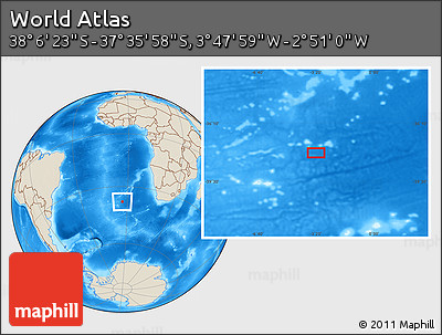 Shaded Relief Location Map of the Area around 37° 51' 10" S, 3° 19' 30" W