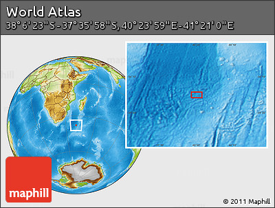 Physical Location Map of the Area around 37° 51' 10" S, 40° 52' 30" E