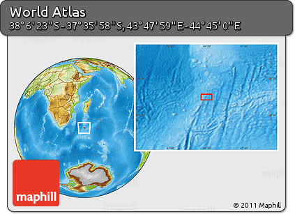 Physical Location Map of the Area around 37° 51' 10" S, 44° 16' 29" E