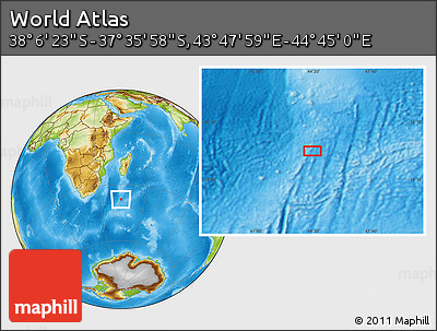 Physical Location Map of the Area around 37° 51' 10" S, 44° 16' 29" E