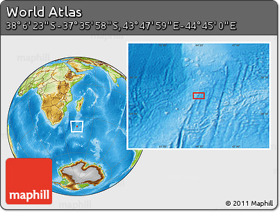Physical Location Map of the Area around 37° 51' 10" S, 44° 16' 29" E