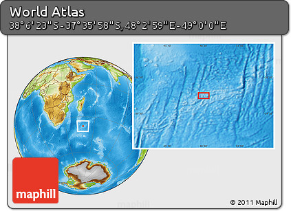 Physical Location Map of the Area around 37° 51' 10" S, 48° 31' 29" E
