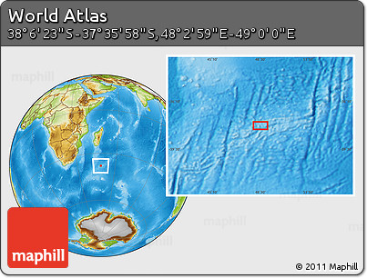 Physical Location Map of the Area around 37° 51' 10" S, 48° 31' 29" E