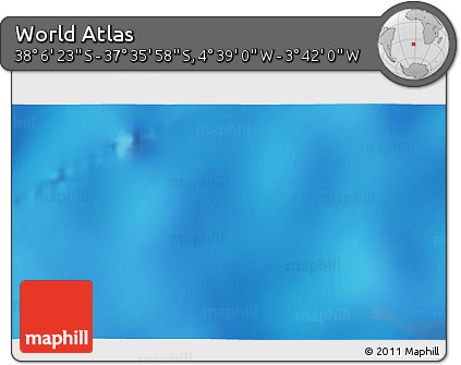 Shaded Relief 3D Map of the Area around 37° 51' 10" S, 4° 10' 30" W