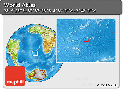 Physical Location Map of the Area around 37° 51' 10" S, 4° 10' 30" W