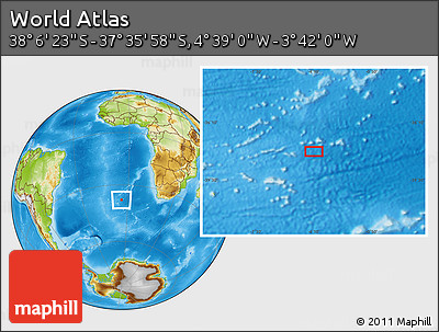 Physical Location Map of the Area around 37° 51' 10" S, 4° 10' 30" W
