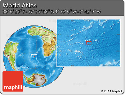 Physical Location Map of the Area around 37° 51' 10" S, 4° 10' 30" W