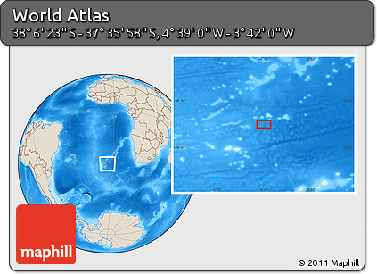 Shaded Relief Location Map of the Area around 37° 51' 10" S, 4° 10' 30" W