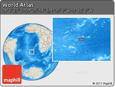 Shaded Relief Location Map of the Area around 37° 51' 10" S, 4° 10' 30" W