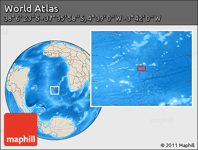 Shaded Relief Location Map of the Area around 37° 51' 10" S, 4° 10' 30" W