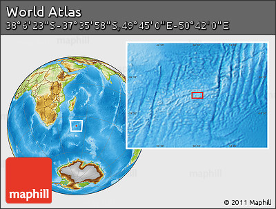 Physical Location Map of the Area around 37° 51' 10" S, 50° 13' 30" E