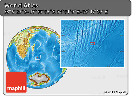 Physical Location Map of the Area around 37° 51' 10" S, 55° 19' 30" E