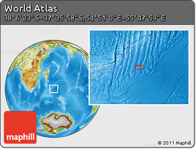 Physical Location Map of the Area around 37° 51' 10" S, 55° 19' 30" E
