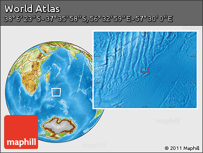 Physical Location Map of the Area around 37° 51' 10" S, 57° 1' 29" E