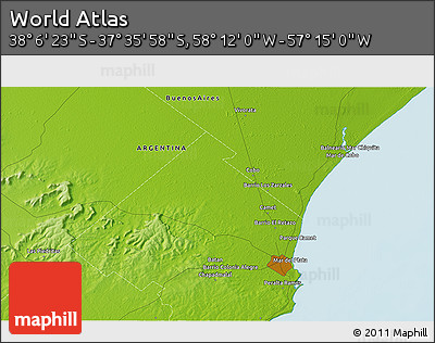 Physical 3D Map of the Area around 37° 51' 10" S, 57° 43' 30" W