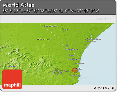 Physical 3D Map of the Area around 37° 51' 10" S, 57° 43' 30" W