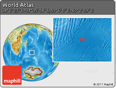 Physical Location Map of the Area around 37° 51' 10" S, 59° 34' 30" E