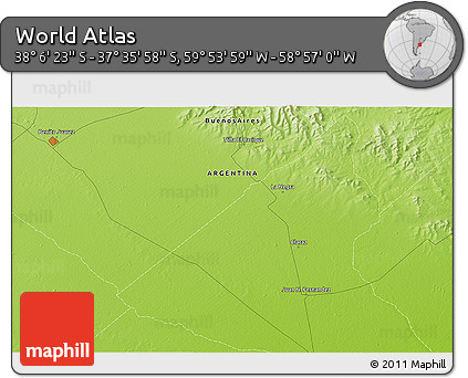 Physical 3D Map of the Area around 37° 51' 10" S, 59° 25' 29" W