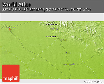 Physical 3D Map of the Area around 37° 51' 10" S, 59° 25' 29" W