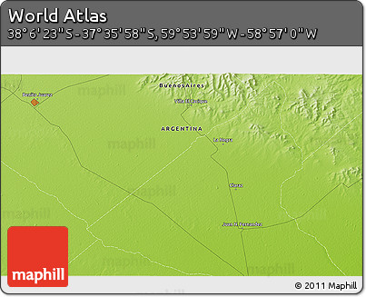 Physical 3D Map of the Area around 37° 51' 10" S, 59° 25' 29" W