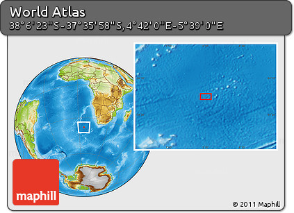 Physical Location Map of the Area around 37° 51' 10" S, 5° 10' 30" E