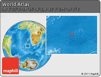 Physical Location Map of the Area around 37° 51' 10" S, 5° 10' 30" E