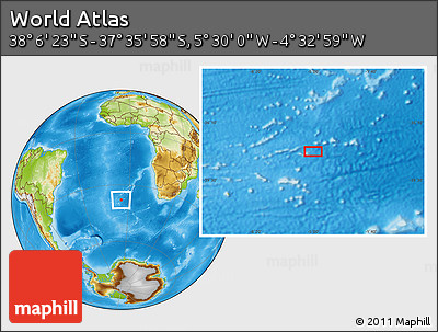 Physical Location Map of the Area around 37° 51' 10" S, 5° 1' 30" W