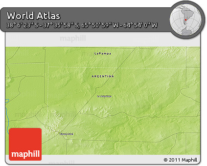Physical 3D Map of the Area around 37° 51' 10" S, 65° 22' 30" W