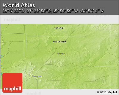 Physical 3D Map of the Area around 37° 51' 10" S, 65° 22' 30" W