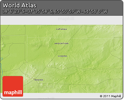 Physical 3D Map of the Area around 37° 51' 10" S, 65° 22' 30" W