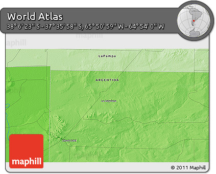 Political 3D Map of the Area around 37° 51' 10" S, 65° 22' 30" W