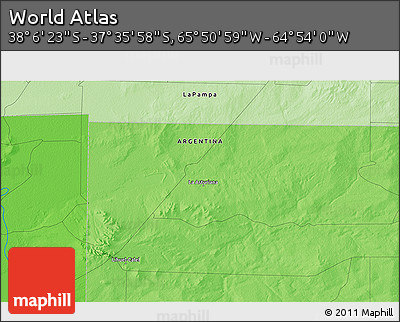 Political 3D Map of the Area around 37° 51' 10" S, 65° 22' 30" W