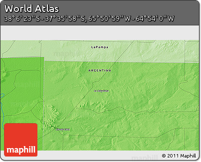 Political 3D Map of the Area around 37° 51' 10" S, 65° 22' 30" W