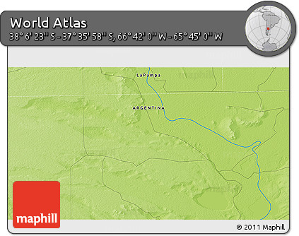 Physical 3D Map of the Area around 37° 51' 10" S, 66° 13' 29" W