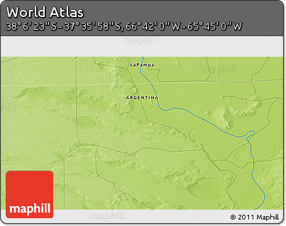 Physical 3D Map of the Area around 37° 51' 10" S, 66° 13' 29" W