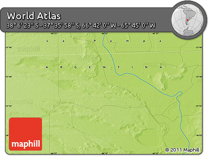 Physical Map of the Area around 37° 51' 10" S, 66° 13' 29" W