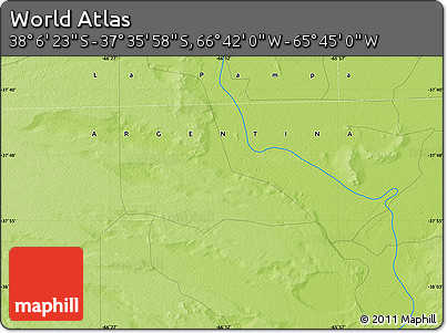 Physical Map of the Area around 37° 51' 10" S, 66° 13' 29" W