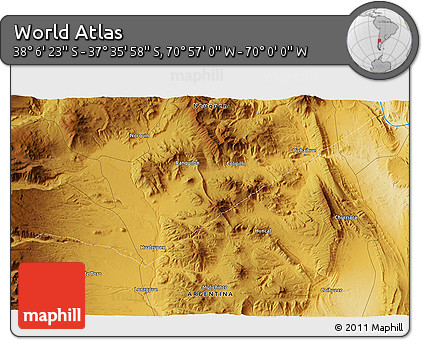 Physical 3D Map of the Area around 37° 51' 10" S, 70° 28' 29" W