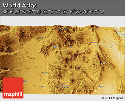 Physical 3D Map of the Area around 37° 51' 10" S, 70° 28' 29" W