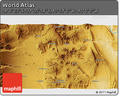 Physical 3D Map of the Area around 37° 51' 10" S, 70° 28' 29" W