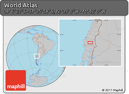 Gray Location Map of the Area around 37° 51' 10" S, 72° 10' 30" W