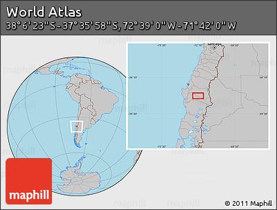 Gray Location Map of the Area around 37° 51' 10" S, 72° 10' 30" W