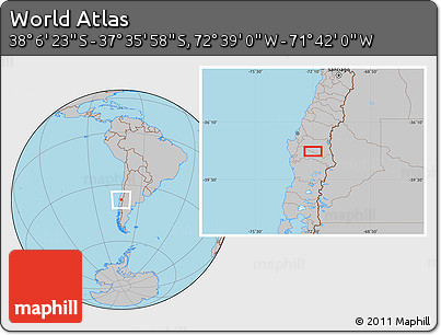 Gray Location Map of the Area around 37° 51' 10" S, 72° 10' 30" W