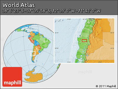 Political Location Map of the Area around 37° 51' 10" S, 72° 10' 30" W