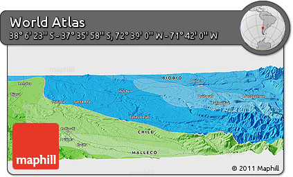 Political Panoramic Map of the Area around 37° 51' 10" S, 72° 10' 30" W