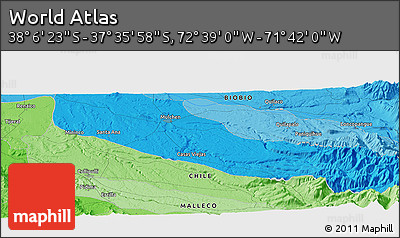 Political Panoramic Map of the Area around 37° 51' 10" S, 72° 10' 30" W
