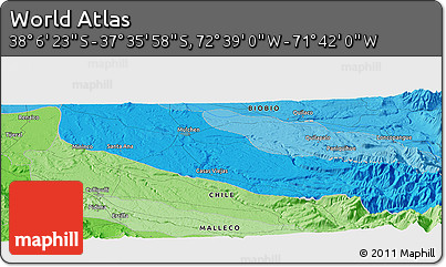 Political Panoramic Map of the Area around 37° 51' 10" S, 72° 10' 30" W